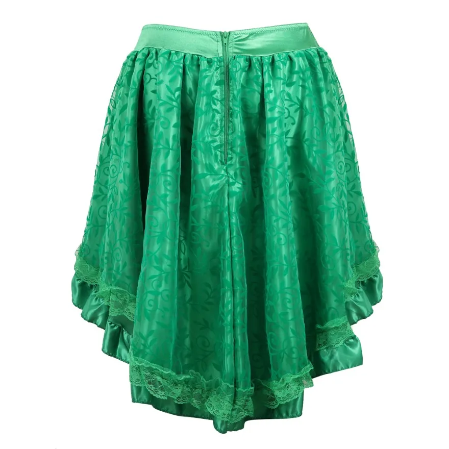 Women Gothic Floral Lace Ruffled Skirt Asymmetrical High Low Skirt Steampunk Pirate Skirts Halloween Costumes Plus Size 4