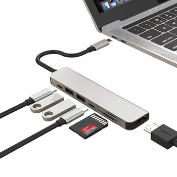 

HUB Adapter Aluminum Alloy USB-C Hub 4K 30HZ HD USB 3.0 Adapter Portable Laptop PD Charging SD &TF Card Reader RJ45