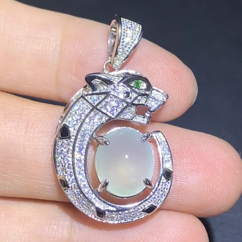 

Fine Jewelry Real 925 Steling Silver s925 100% Natural A Class Jade Leopard Gemstone Female Pendant Necklaces Christmas Gift