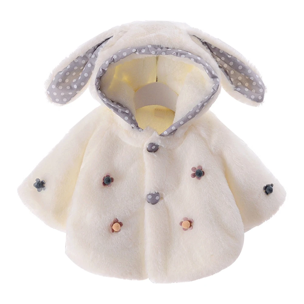 Emmababy Мягкая флисовая накидка с заячьими ушками, зимняя толстовка с капюшоном для девочек, пальто с капюшоном, детская куртка - Цвет: Белый