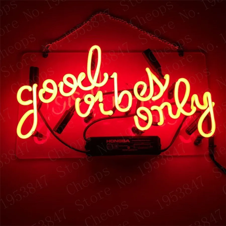Подарок GOOD VIBES неоновые знаки Настоящая стеклянная трубка Открытый пивной бар
