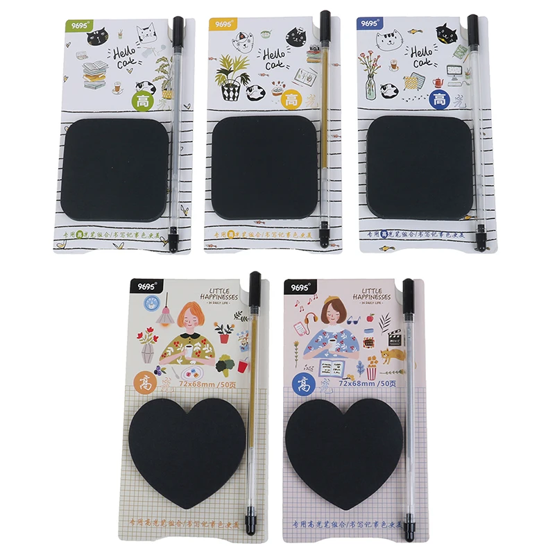 Новинка 2019 черные цветные Стикеры для заметок с флуоресцентной ручкой набор 50