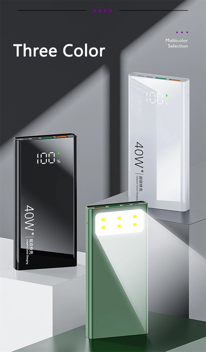 battery pack for phone 20000mAh Power Bank 40W PD Fast Charging Poverbank Portable Charger External Battery Pack Power Bank Powerbank LED Flashlight powerbank 40000mah