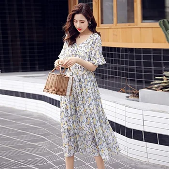 

Vetement Femme Plus Size Women Vintage Floral Print Maxi Dress Women Boho Flare Sleeve Dress V Neck Casual Shirt Dresses Robe