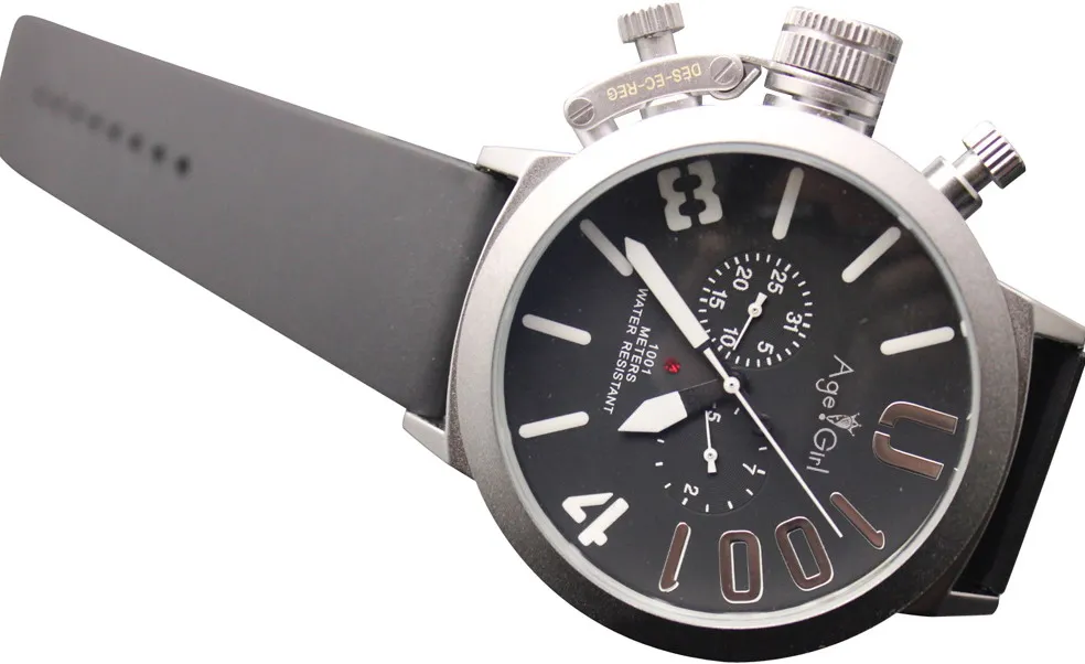 

Luxury Brand Men's Sports Black Rubber Classic U Round Automatic Mechanical Self Wind Left Hook Hand Watch Big 50mm Boat Watches