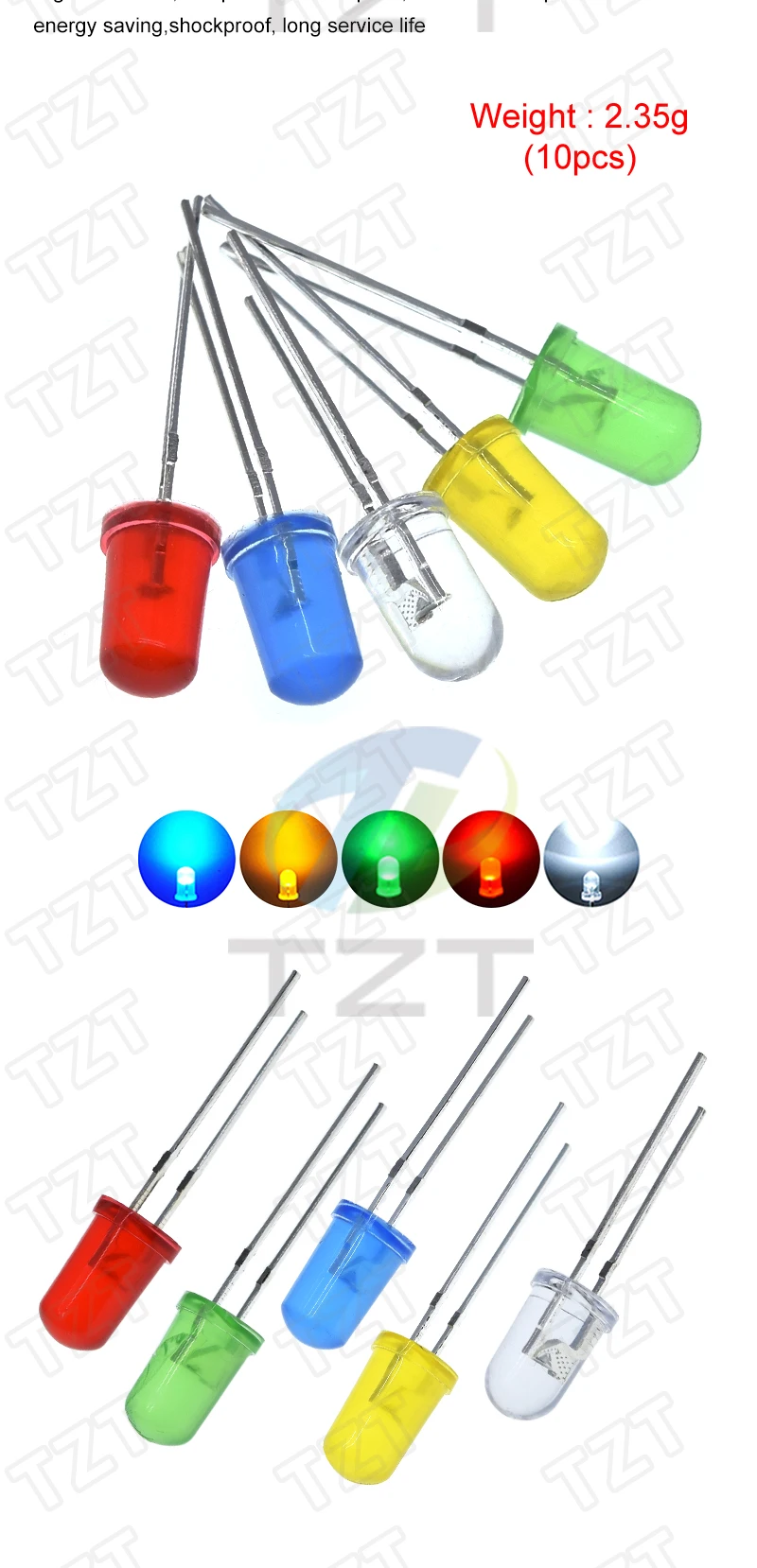 TZT 1000/3000 Stück LED 5 mm weiß/blau/rot/gelb/grün Glühbirnen/5 mm weiße LED-Emissionsdiode F5 mm weiße LED – Detail 5