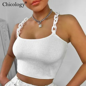

Chicology chain strap knit camis crop top 2020 summer women sexy streetwear punk fashion female sleeveless party club clothes