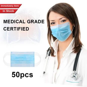 

50Pcs Disposable Breathing Safety Face Mouth Masks 3 Layer Non woven Anti-Dust Elastic Earloop Mouth Face Masks Party Masks
