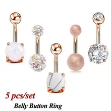 5 шт./компл. Роза цвета: золотистый, серебристый Для женщин пупка кольца Стразы пикантные пирсинг пупка кольца медицинский Сталь, ювелирное изделие для тела