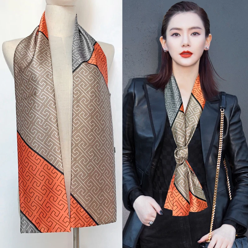 Choice Long Small Women Silk Scarf Tie Decorated Professional Neck Cover Multi-functional Tin Spring Travel Ladies Neckerchiefs 4