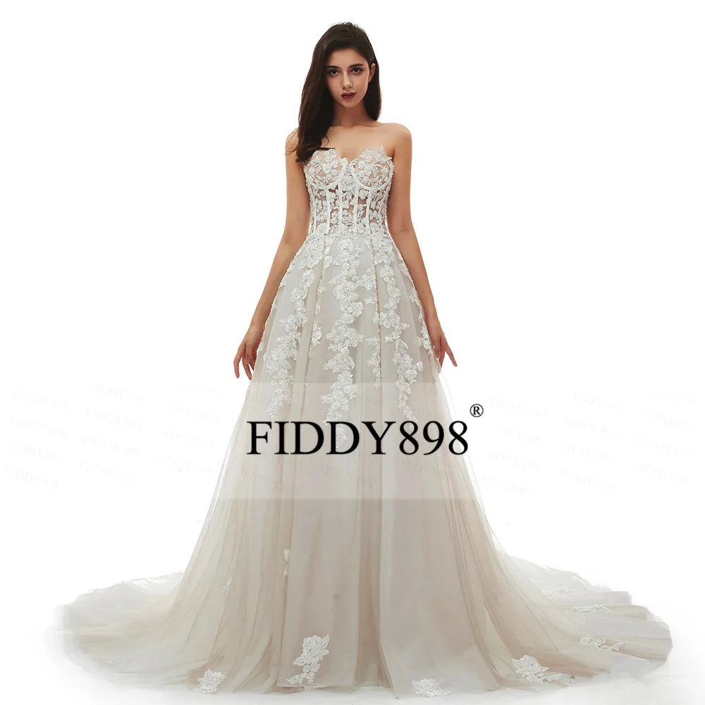 Boho Wedding Dress Long Strapless Tulle A-Line Crystal Pearls Beaded Lace Bridal Gown Beach Wedding Gown Vestido de Novia 2020 Boho Wedding Dress Long Strapless Tulle A-Line Crystal Pearls Beaded Lace Bridal Gown Beach Wedding Gown Vestido de Novia 2020