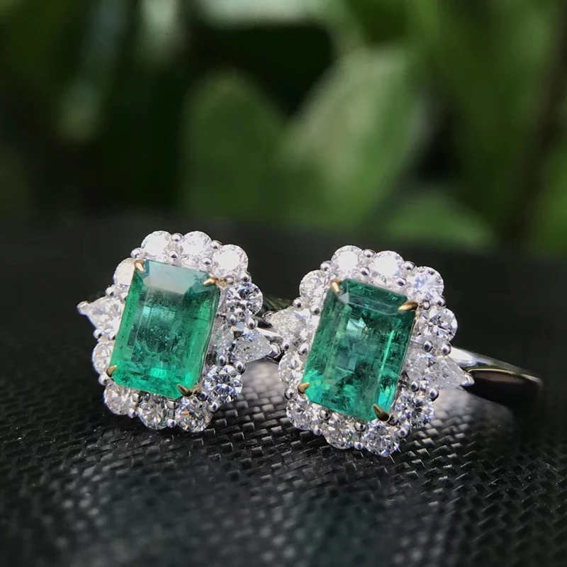 Ювелирные изделия AEAW, 18 К, белое золото, 0.14ct, кольцо с натуральным изумрудом, юбилейное кольцо, изумрудная огранка, зеленый драгоценный камень, кольцо для женщин, ювелирные изделия