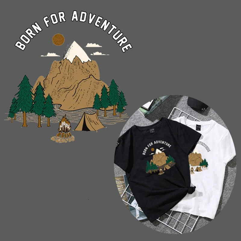 Mountain Camping Iron On Stickers Washable Appliques A-level Patches Heat Transfer For DIY T-shirt Accessory Clothes Jeans Decor