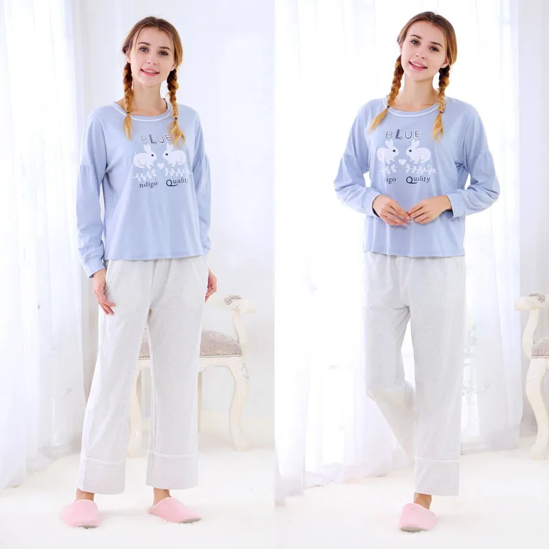 

Spring And Autumn WOMEN'S Long Sleeve Tracksuit Combed Cotton Leisure Suit Pajamas Not Balling up Does Not Fade Shrink Resistant