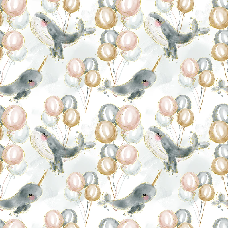 Polyester Satin Fabric for Dress Cute Whale Custom Printed Marine Animal Pattern Cloth Sewing DIY Handmade Patchwork
