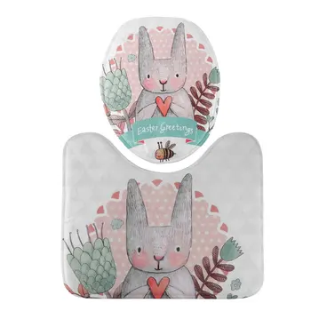 

2 In 1 Cute Cartoon Rabbit Animal Pattern Bathroom Set Carpet Absorbent Non-Slip Pedestal Mat Rug Lid Toilet Cover Mat