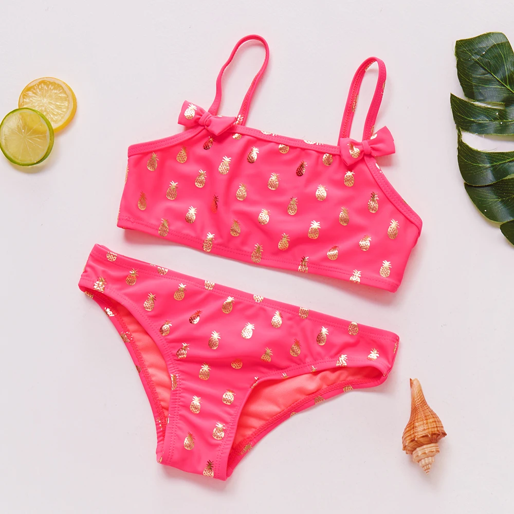 Bañador de dos piezas para niña pequeña, traje de baño con estampado de piña, juego de Bikini Tankini, ropa de playa, 3 a 9 años