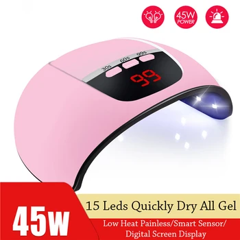 

45W Pink/White Double Light Nail Dryer Led Lamp For All Gel Polish Digital Display USB Smart Nail Art Manicure Machine Tool