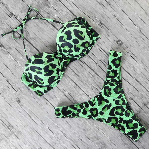 Бикини для женщин Leopard бандо комплект бикини купальный костюм Одежда для купания купальник Maillot De Bain Femme Бразильский Push Up Biquini Леди бикини животных леопардовым принтом комплект бикини купальники - Цвет: B1964GR