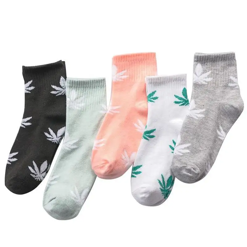 5 пар, женские носки весна/осень/зима, теплые носки до лодыжки, кленовые листья, носки средней длины, женские/Хлопковые носки для девочек