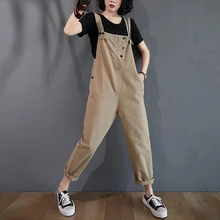 

#1418 Khaki Red Denim Overalls For Women Vintage Casual Pencil Harem Jumpsuit Ladies Plus Size Denim Suspender Jumpsuits Summer