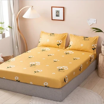 

100% Polyester Fitted Sheet Nordic Style Flowers Printed Bed Linens With Elastic Band Mattress Protector Cover and Pillowcase​