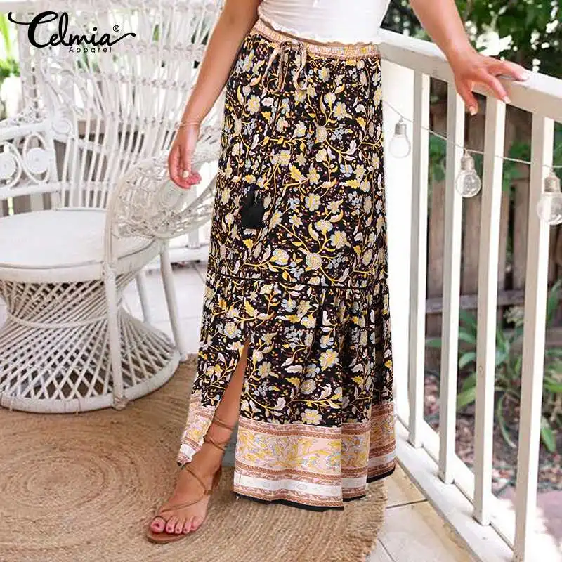 Oversized Maxi Skirts Celmia 2022 Women Bohemian Summer Vintage Floral
