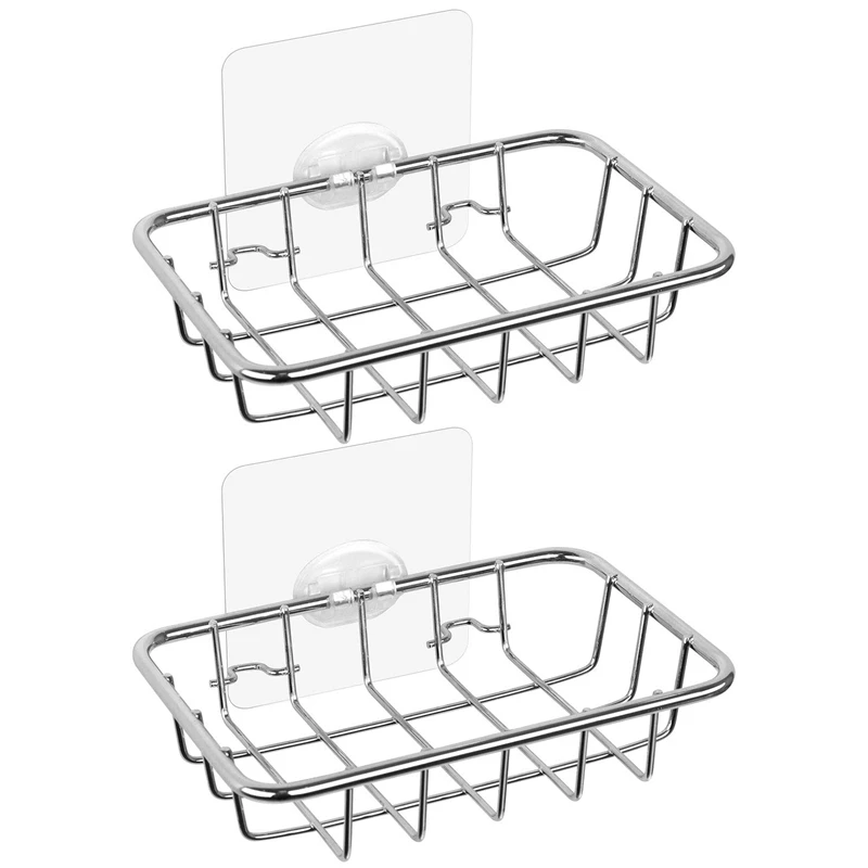 

2-Pack Soap Holder, Rustproof Soap Dish With Adhesive Wall Mounted For Bath Soap, Sponge, Scrubber In Bathroom, Shower, Kitchen,