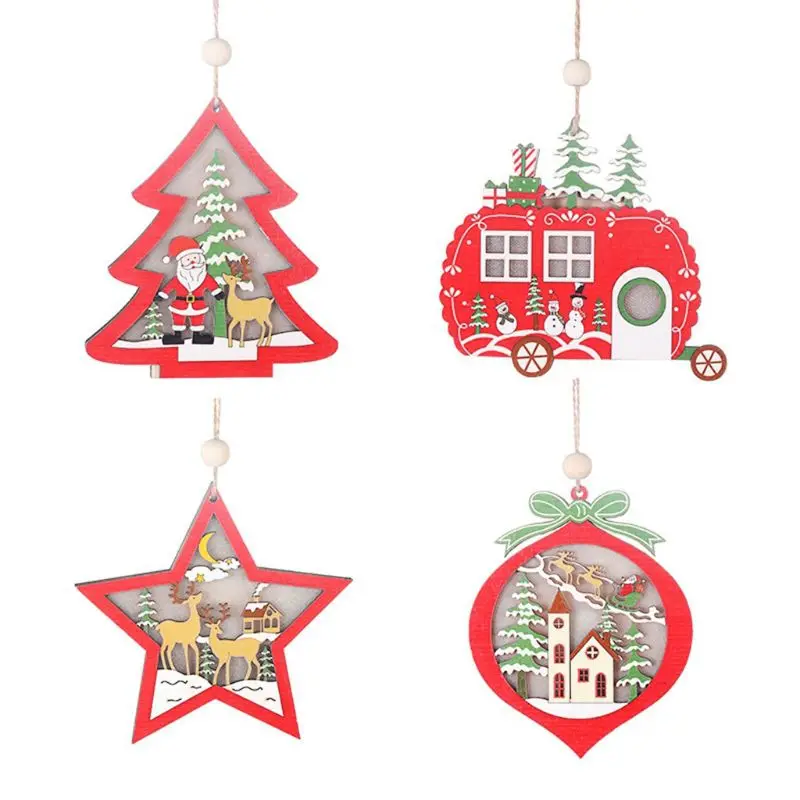 

Creative Led Light Christmas Tree Hanging Pendant Star Car Heart Wooden Ornament Christmas Xmas Party New Year Decoration