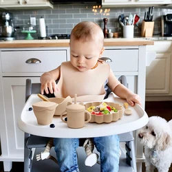 Pratos do bebê Silicone Cozinha 7 Pçs/set Placas Tigela Set Food Grade de Sucção Do Bebê das Crianças Talheres Silicone Compartimento