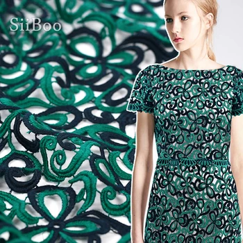 

Designer navy green 3D floral embroidery hollow guipure lace fabric for wedding party dress lace tissue cloth tela tejido SP4205