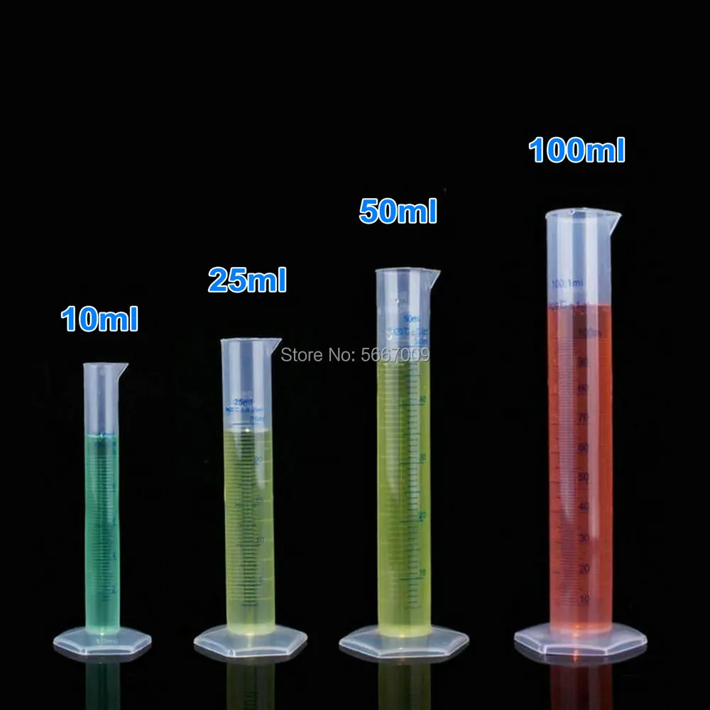 4pcs/set (10ml, 25ml, 50ml, 100ml) lab plastic Graduated Plastic Measuring Cylinder With White and Blue Double Scale Line