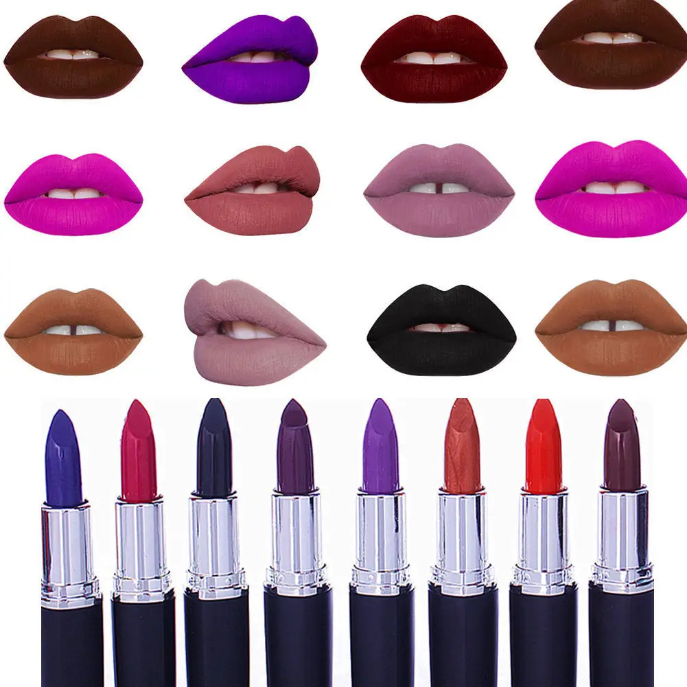 8 color matte lipstick black punk wind goth velvet waterproof durable