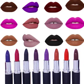 

8 color matte lipstick black punk wind goth velvet waterproof durable