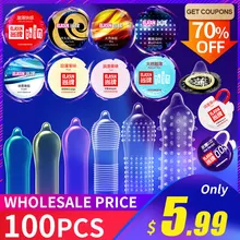 Elasun Kondome 100 Pcs/lot Plus Größe Penis Verschiedene Sorten Große Spikes Feuer Eis Kondom Volle Öl Glatte Geschmiert kondom(China)