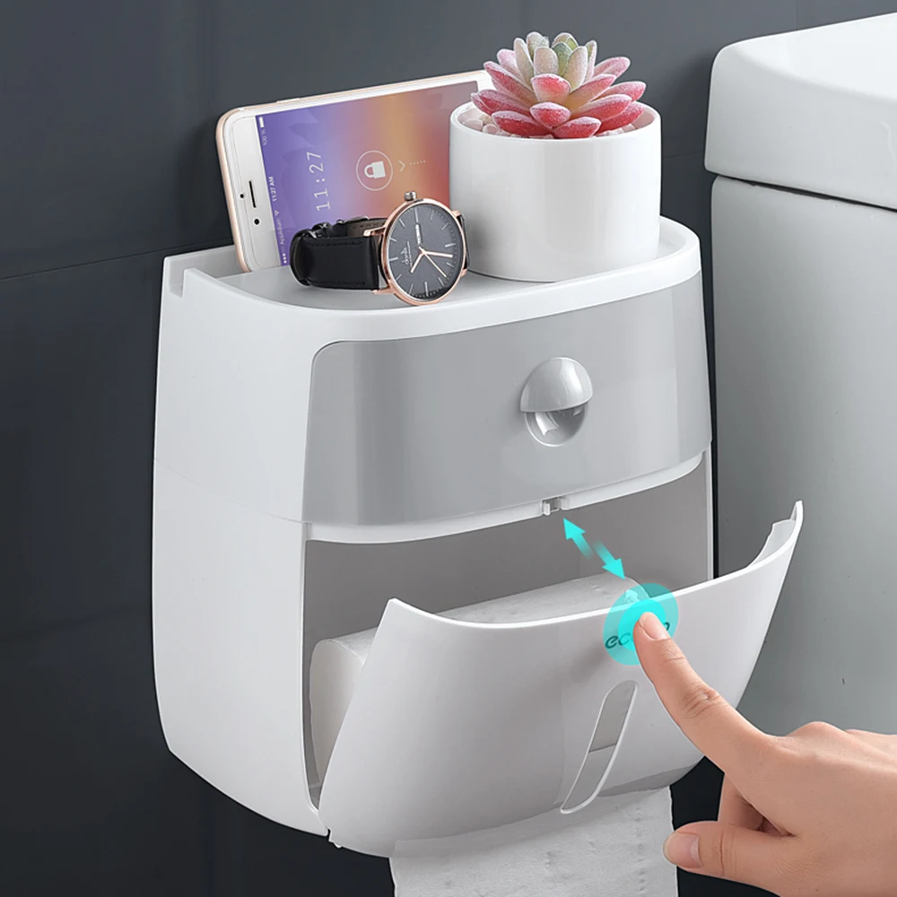 

Bathroom Toilet Paper Holder Plastic Double Paper Tissue Box Wall Mounted Paper Shelf Storage Box Toilet Tissue Dispenser