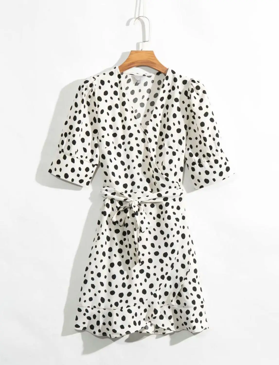 Bazaleas Франция wrap vestido модное Белое Женское платье в горошек с коротким рукавом винтажное повседневное женское платье с поясом - Цвет: N418 white DR4894