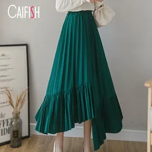 

CAIFISH Asymmetrical Oriental Pleated Skirt Striped Long Velvet Skirt Woman Vintage Loose Office Lady Maxi Skirts Fashion QT1284
