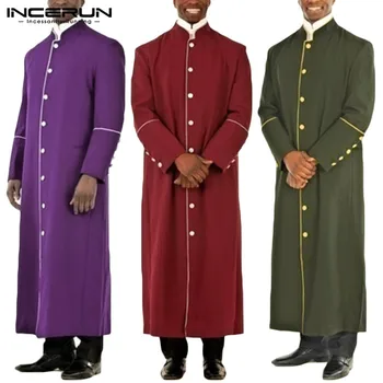 

2020Spring Mans Long Coat Single Breasted Solid Color Overcoat Fashion Stand Collar Woolen Coat Men Casual Loose Jacket INCERUN