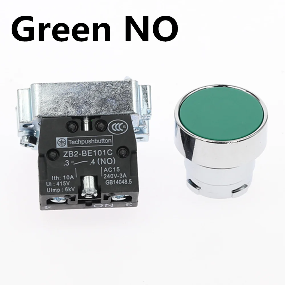 Green-NO 1 шт. 22 мм Мгновенный кнопочный переключатель 10 а/415 В круглый небольшой размер Плоская Круглая Панель NC/без XB2-BA31 XB2-BA42 - Цвет: Green-NO