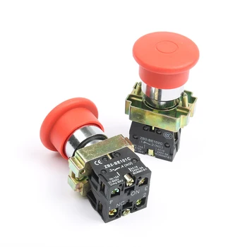 

10pcs XB2-BT45 XB2-BT42 1NC/1NO1NC Mushroom head Push-Pull Emergency stop push button switch Latching self-Locking