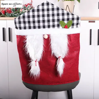 

Backrest Cover Christmas Decoration Black Plaid Chair Cover Christmas Home Decoration Hairy Red Gray Plush Christmas Gift