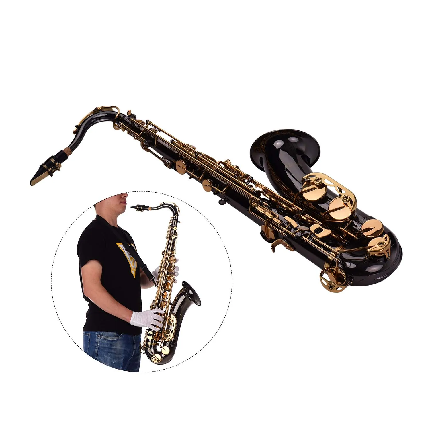 Muslady Bb тенор саксофон Sax латунный корпус черный никелированный золотой ключ