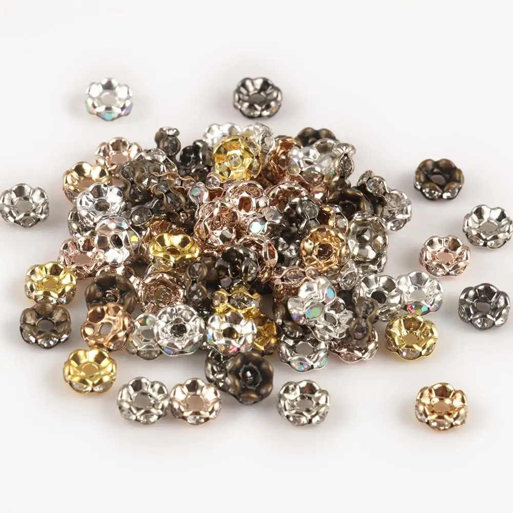 

50pcs/lot 4/6/8/10 mm Rhinestones Ball Wavy Lace Round Spacer Crystal Beads Charms Bracelet For DIY Jewelry Making Accessories
