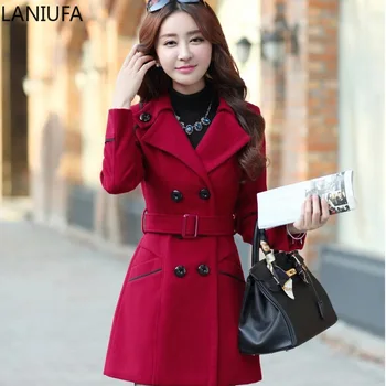 

Winter Coat Women Fashion Casual Vintage Belt Solid Jackets Blazers Elegant Office Ladies Jackets Women Coat Wool Blends P165