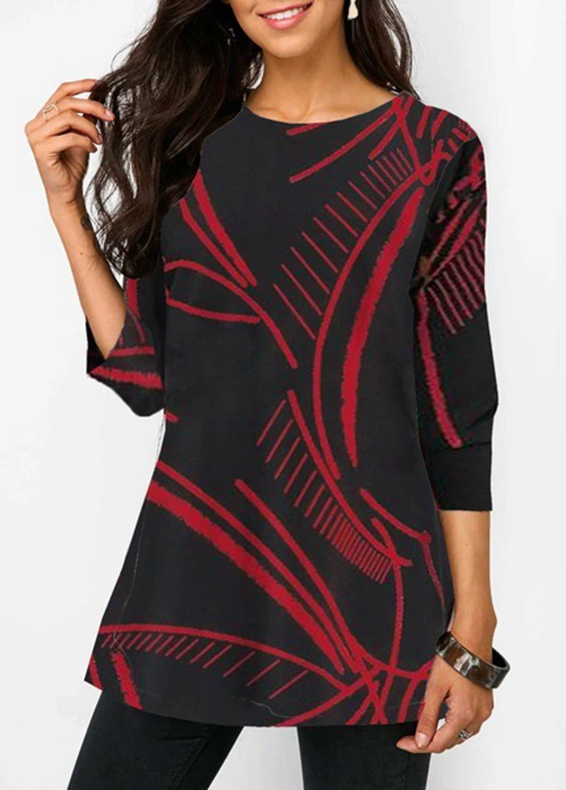 Плюс размер 5xl женская элегантная шифоновая рубашка осень Boho с цветочным принтом топы с рукавом три четверти футболка женская Повседневная футболка