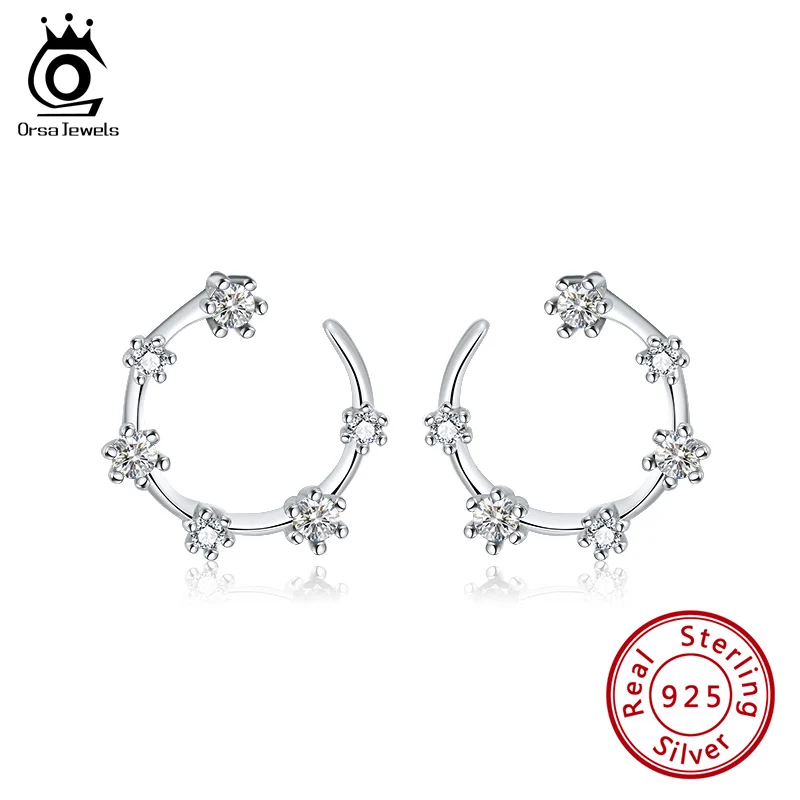

ORSA JEWELS Women Stud Earrings 925 Sterling Silver Small Earring With Flower Shape AAAA Zircon Jewelry Weddding Gift OSE193