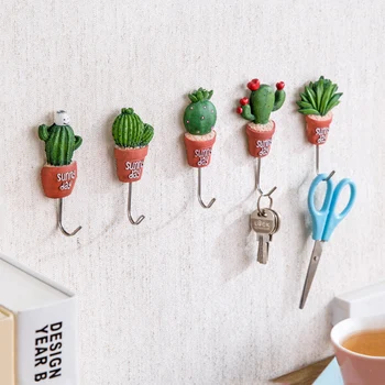 

Clothes Hangers Resin Stainless Steel S Hooks Hanger Magnetic Hooks Plant Shape Kawaii Cactus Kitchen Wall Door Key Holder Wall