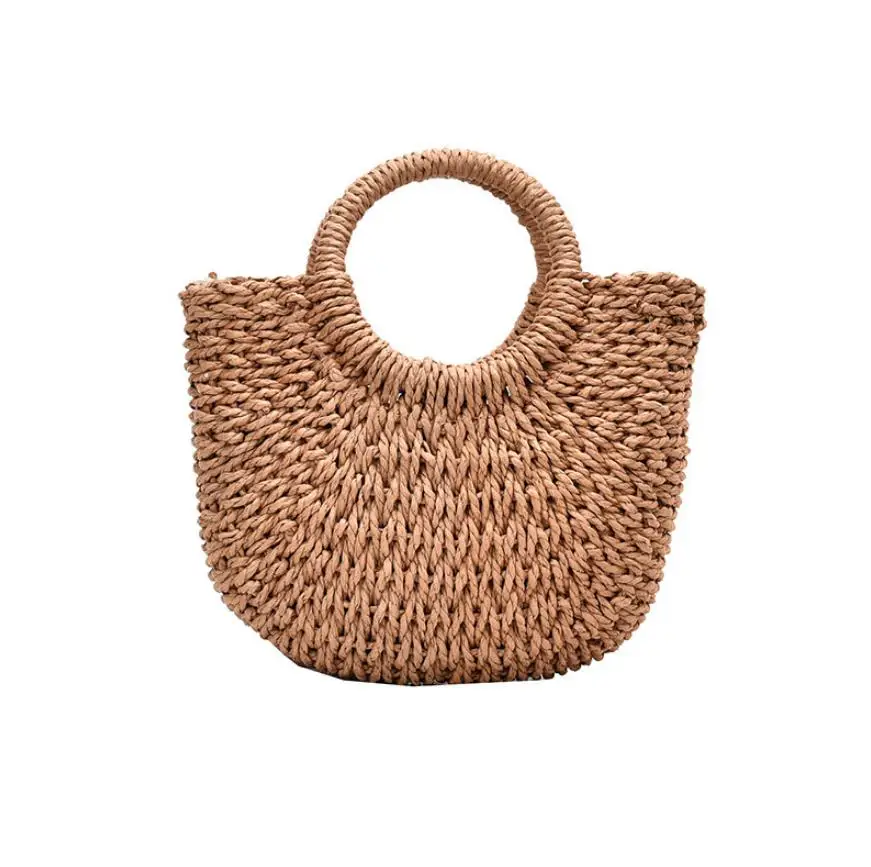 

Bow ribbon Handmade Half-Round Rattan Woven Straw Bag Summer Women Messenger Crossbody Bags Girls Small Beach Handbag 2020