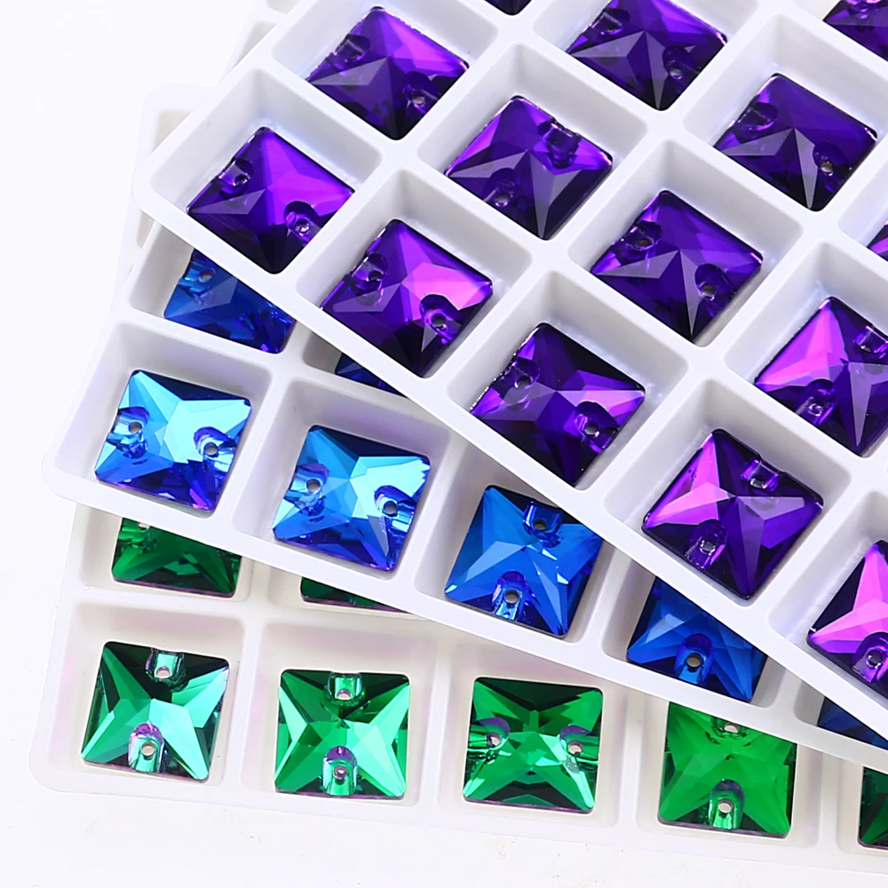 Strass Carrés à Coudre En Cristal Hématite - Lot De 56 Pièces 12mm, Dos Plat Avec 2 Trous - Pour Robes, Sacs, Chaussures